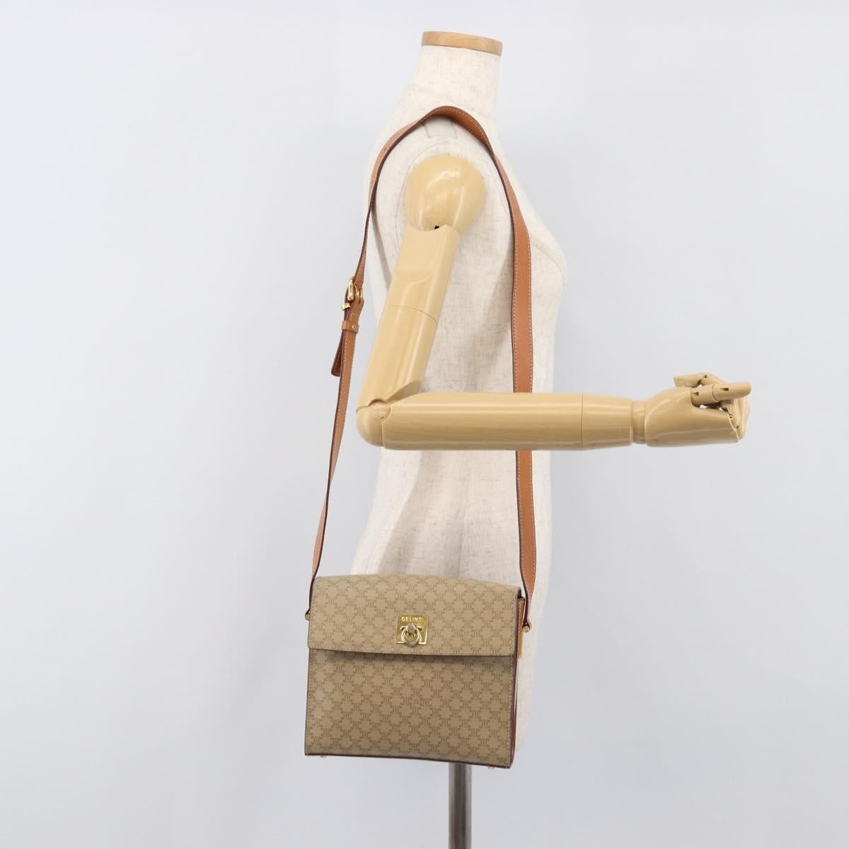 Celine Macadam Leather Beige Canvas Shoulder Bag Bag (Pre-Owned)