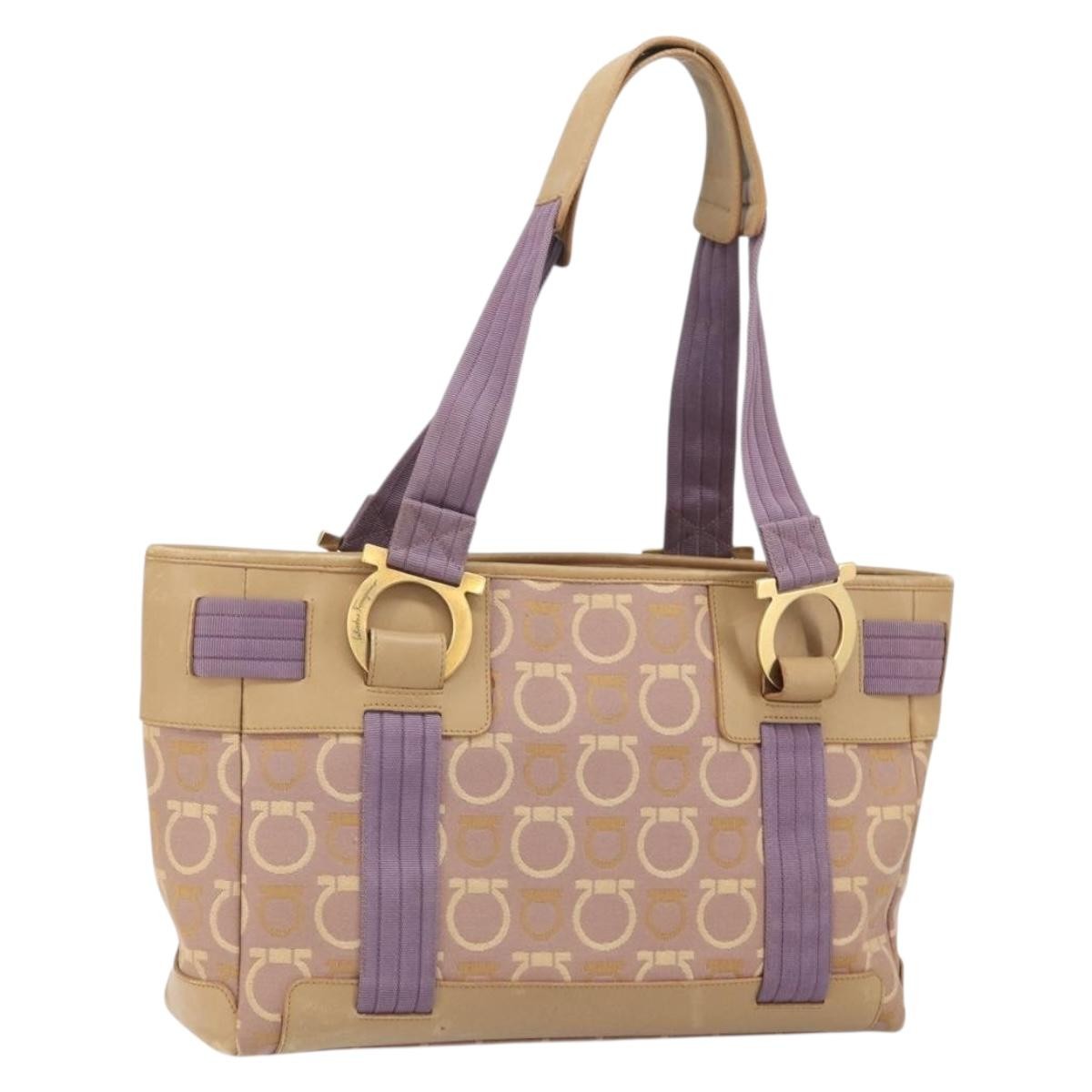 Salvatore Ferragamo Gancini Tote Canvas Purple Canvas Tote Bag Bag (Pre-Owned)