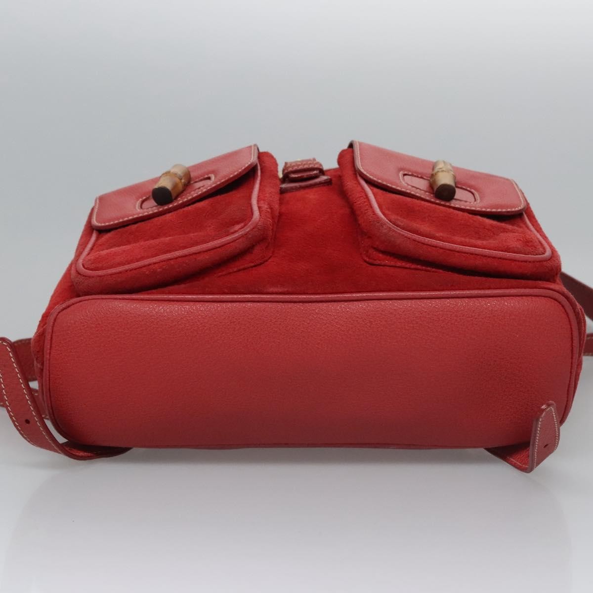Gucci Vintage Bamboo Suede And Leather Red Suede Backpack Bag (Pre-Owned)