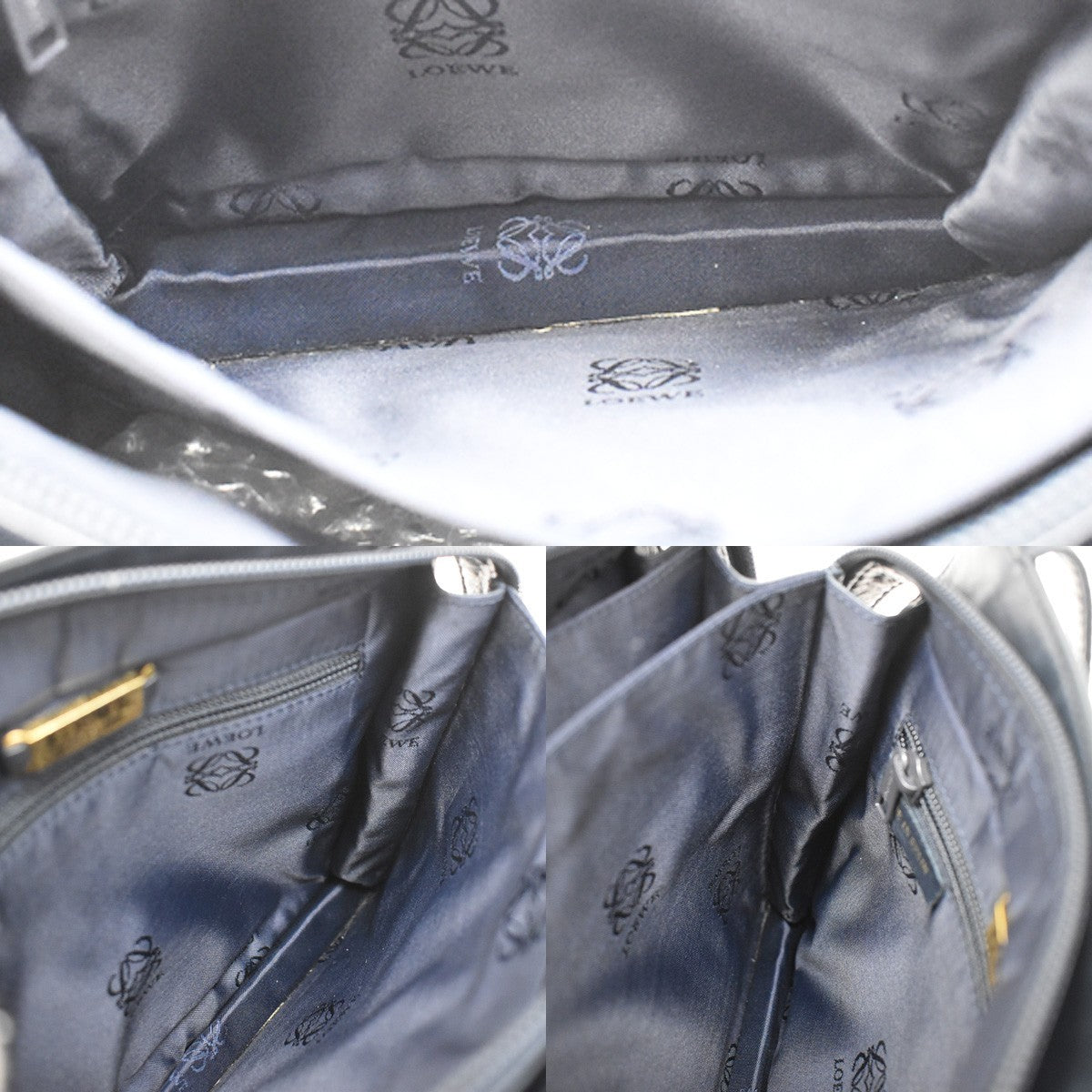 Loewe Vintage Anagram Zip Leather Navy Leather Crossbody Bag Bag (Pre-Owned)