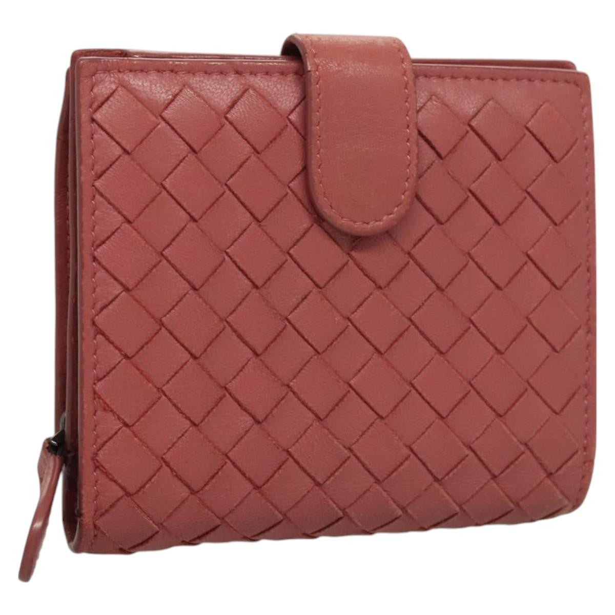 Bottega Veneta Bifold Coin Pocket Card Holder Intrecciato Nappa Pink Leather Wallets Accessory (Pre-Owned)