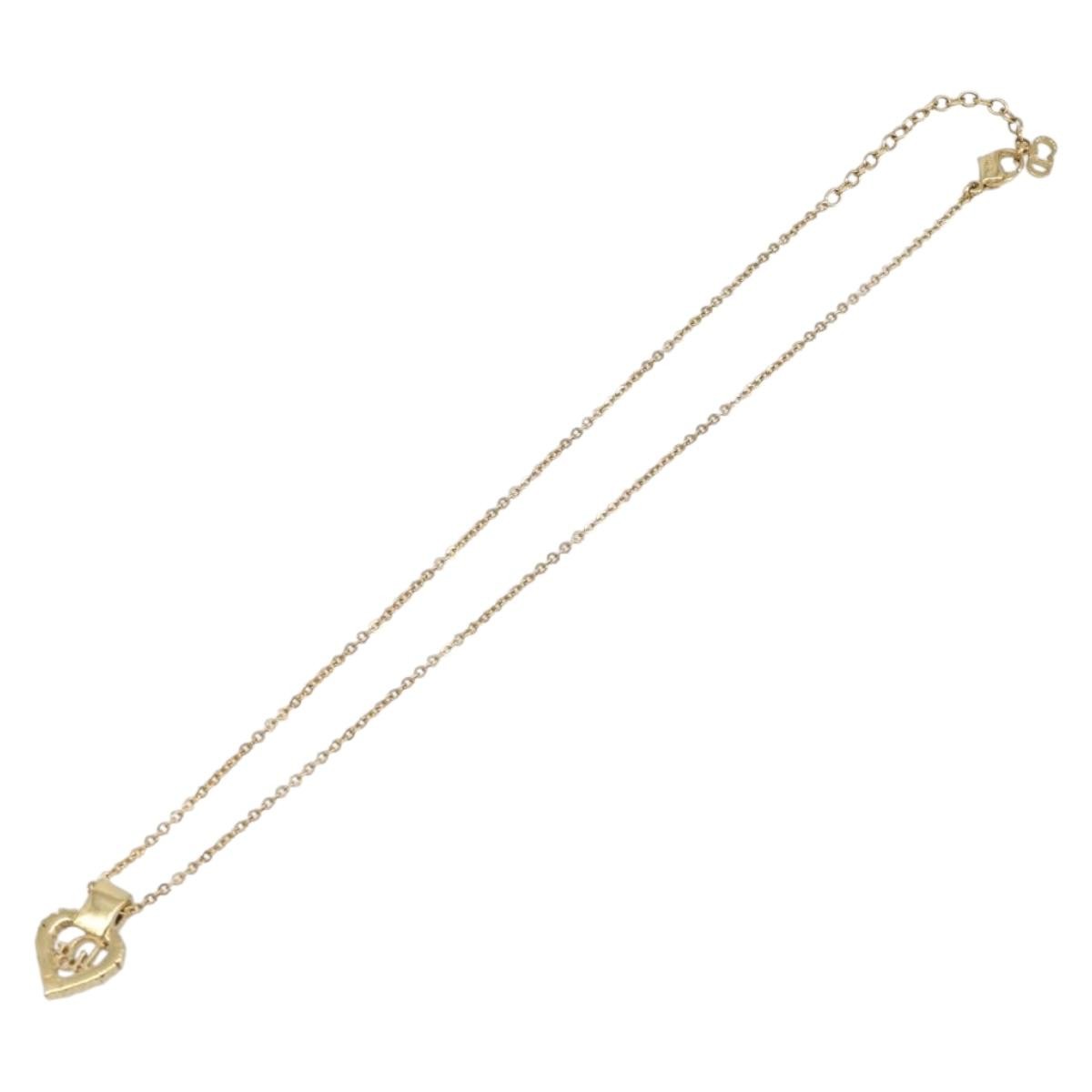 Christian Dior Logo Heart Pendant Metal Gold Metal Necklace Jewelry (Pre-Owned)
