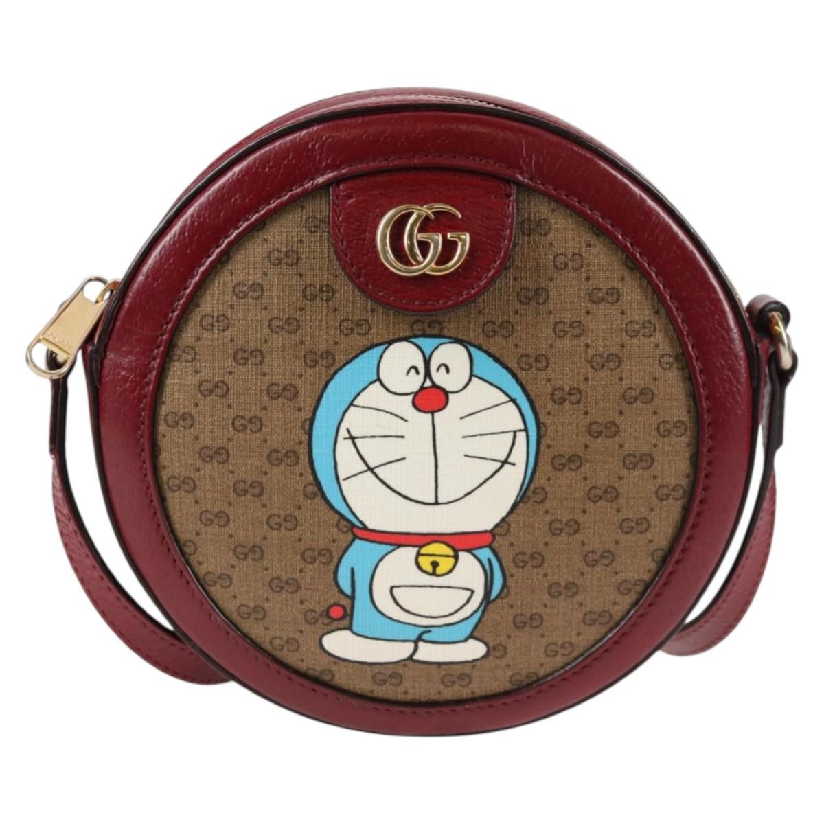 Gucci Doraemon Round Printed Mini Gg Coated Canvas Beige Canvas Shoulder Bag Bag (Pre-Owned)