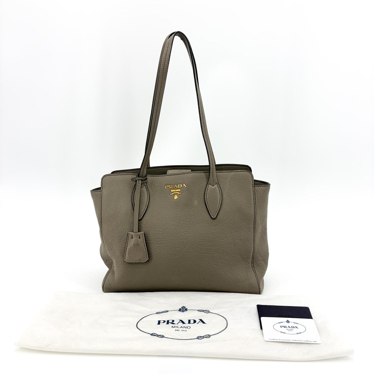 Prada Shoulder Bag Leather Gray Calfskin Shoulder Bag Bag (Pre-Owned)