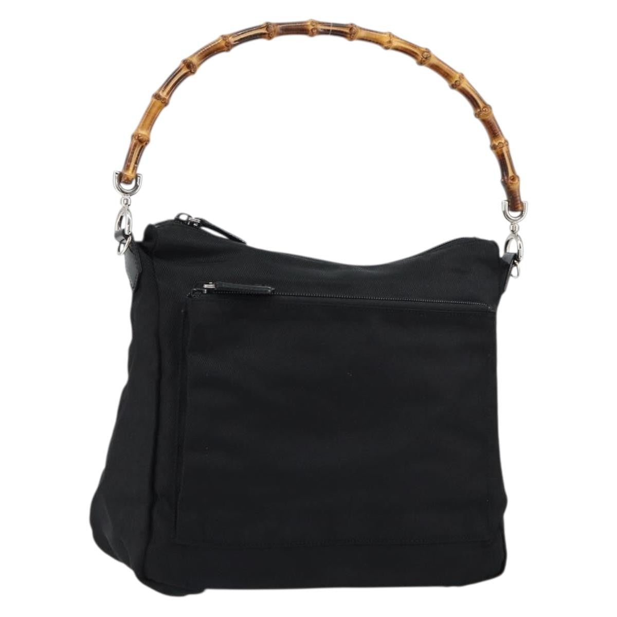 Gucci Vintage Bamboo Handle Nylon Black Nylon Handbag (Pre-Owned)