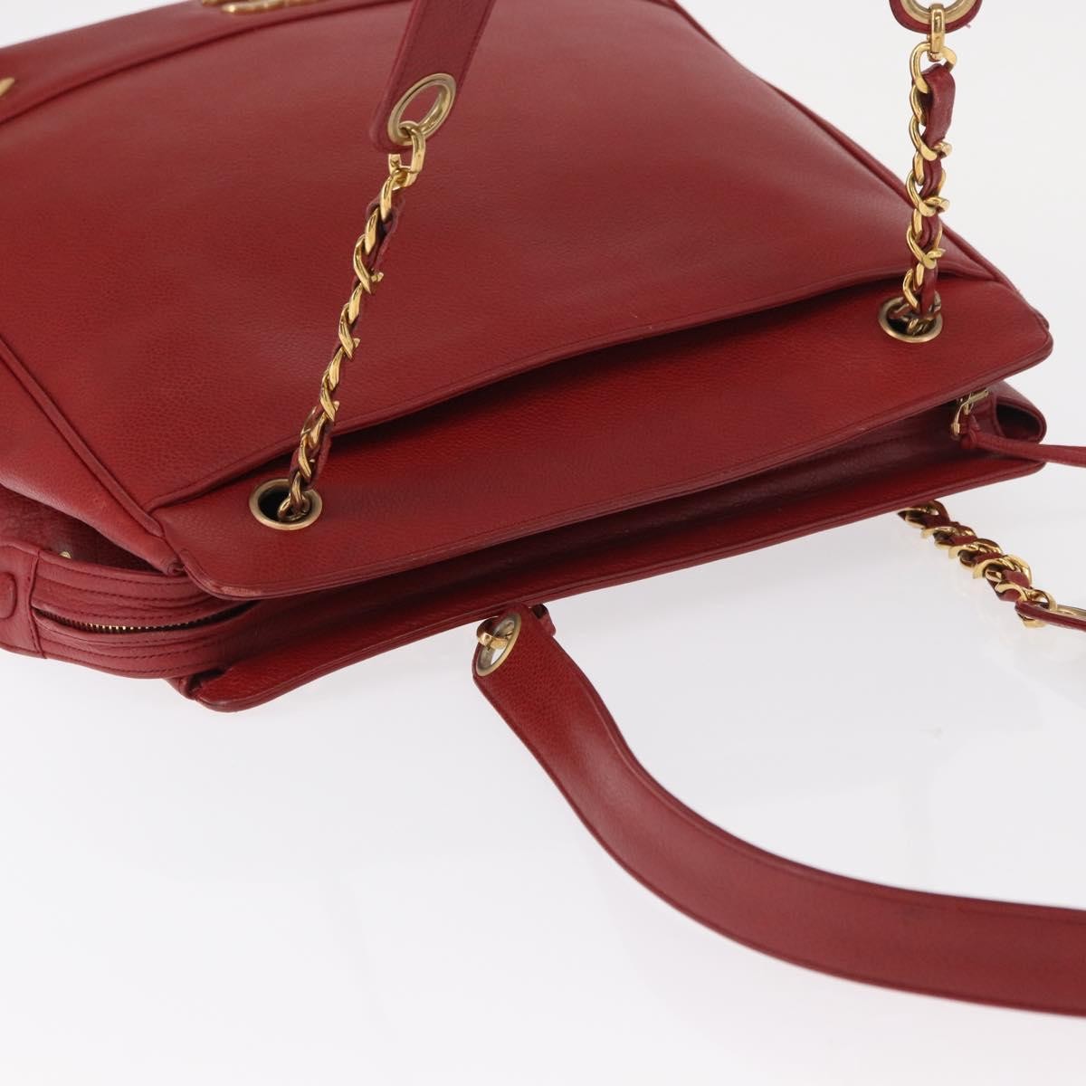 Chanel Vintage Metal Cc Caviar Red Leather Shoulder Bag Bag (Pre-Owned)