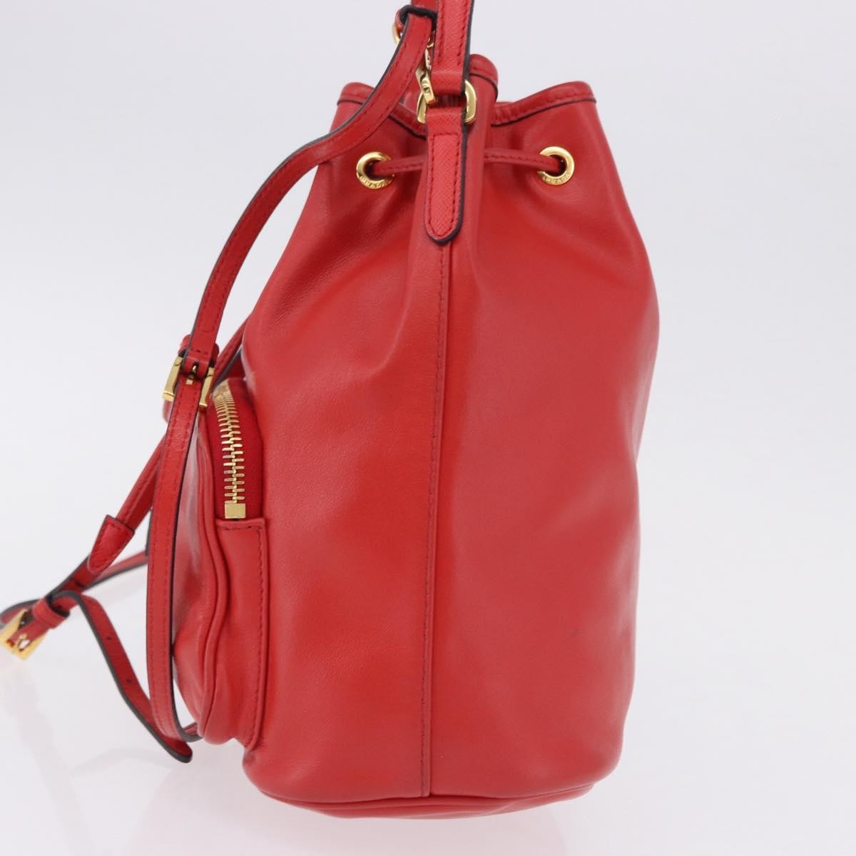 Prada Drawstring Pocket Bucket Soft Calf Red Leather Shoulder Bag Bag (Pre-Owned)