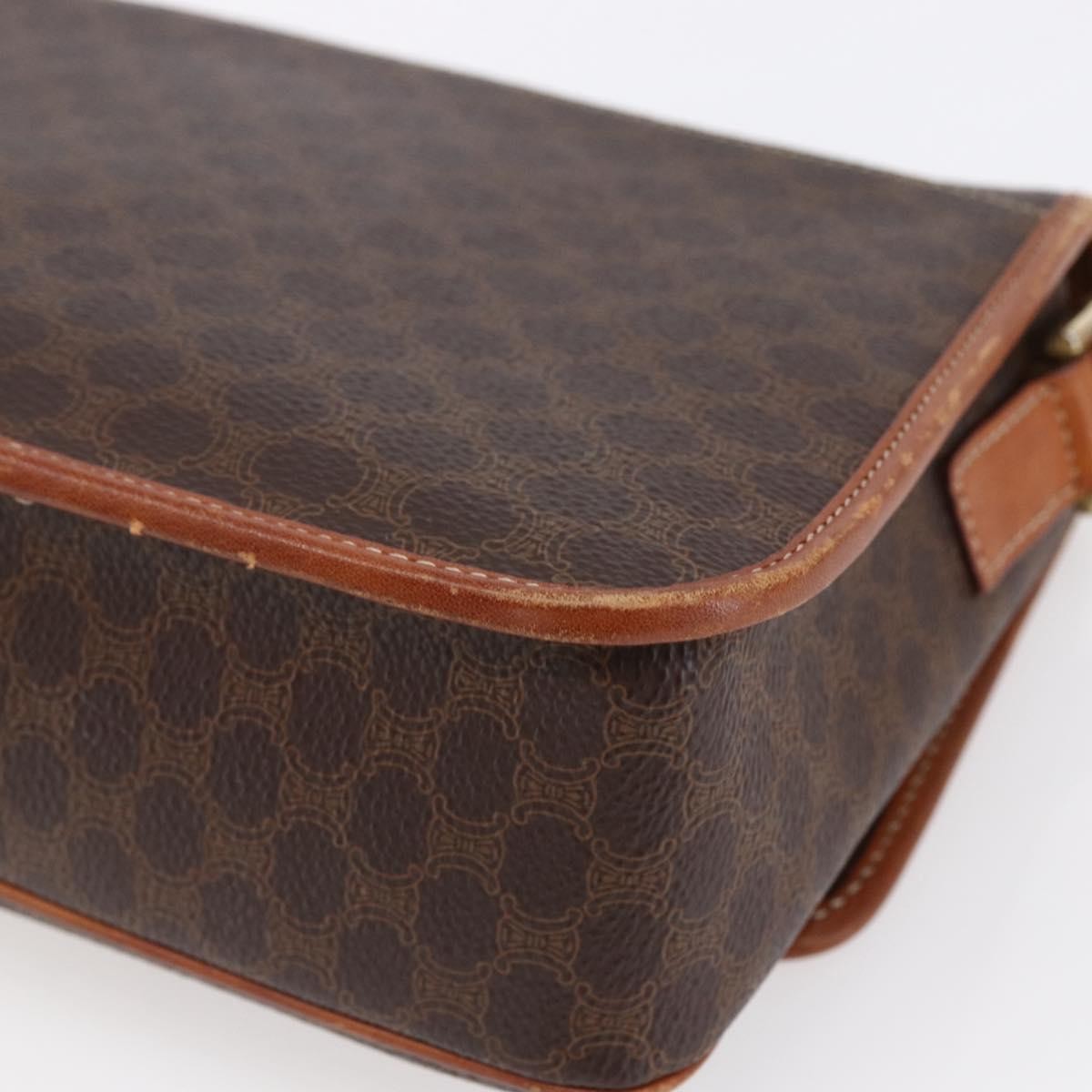 Celine Vintage Macadam Circle Logo Canvas And Leather Brown Canvas Shoulder Bag Bag (Pre-Owned)