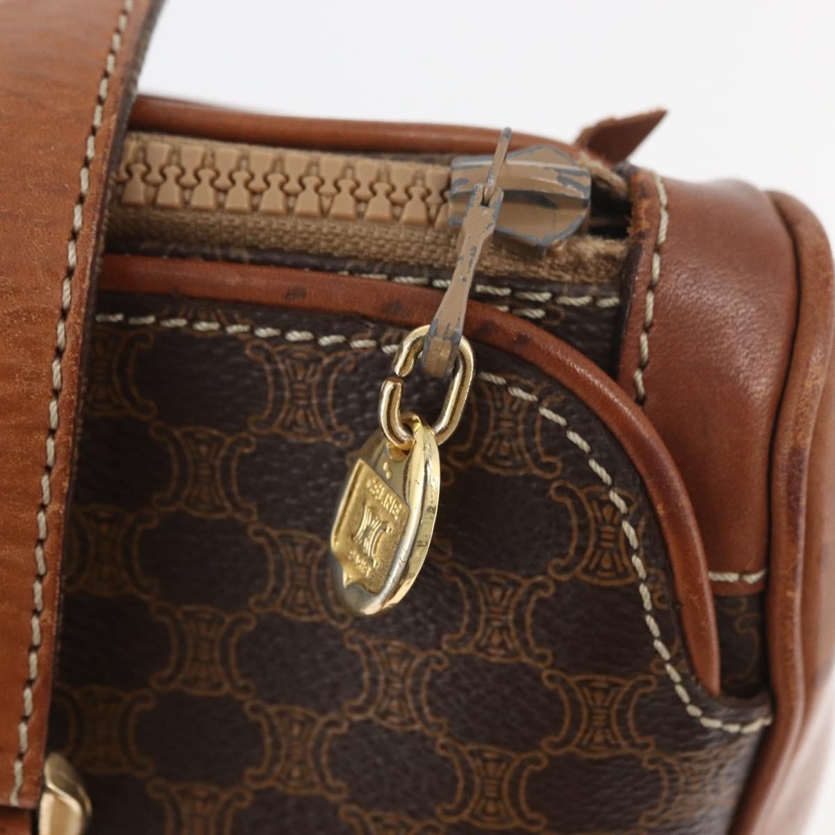 Celine Vintage Macadam Canvas And Leather Brown Canvas Handbag (Pre-Owned)
