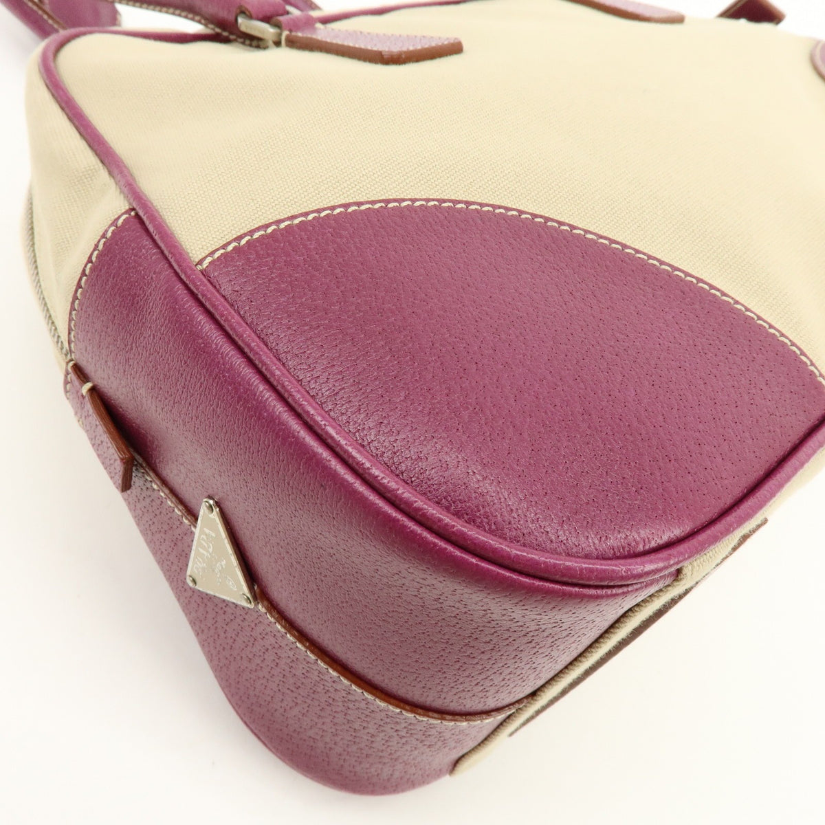 Prada Bowler Canvas With Leather Purple Canvas Shoulder Bag Bag (Pre-Owned)