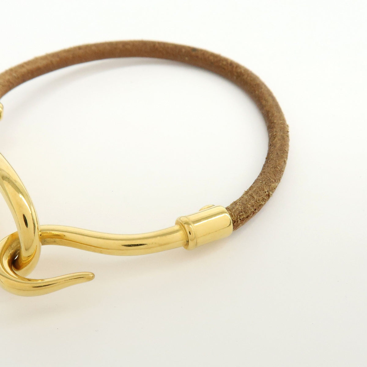 Hermes Jumbo Hook Braided Leather And Metal Brown Leather Bracelet Jewelry (Pre-Owned)