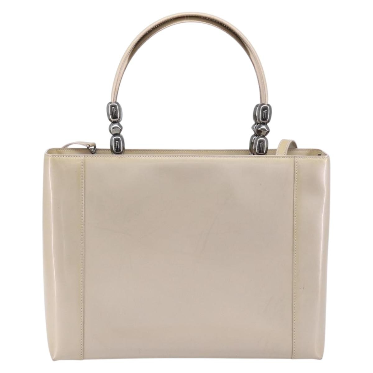 Christian Dior Pearl Lady Dior Patent Leather Beige Patent_Leather Handbag (Pre-Owned)