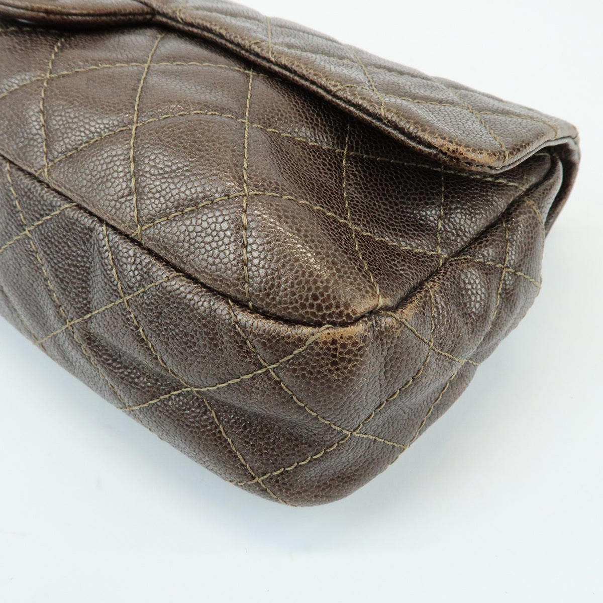 Chanel Easy Flap Quilted Caviar Brown Leather Handbag (Pre-Owned)