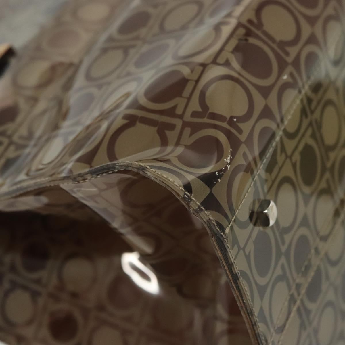 Salvatore Ferragamo Gancini Tote Vinyl Brown Plastic Tote Bag Bag (Pre-Owned)