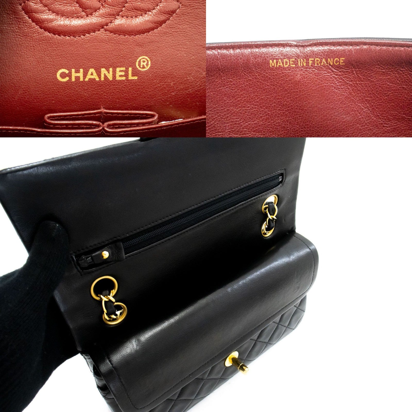 Chanel Vintage Classic Double Flap Quilted Lambskin Black Leather Shoulder Bag Bag (Pre-Owned)