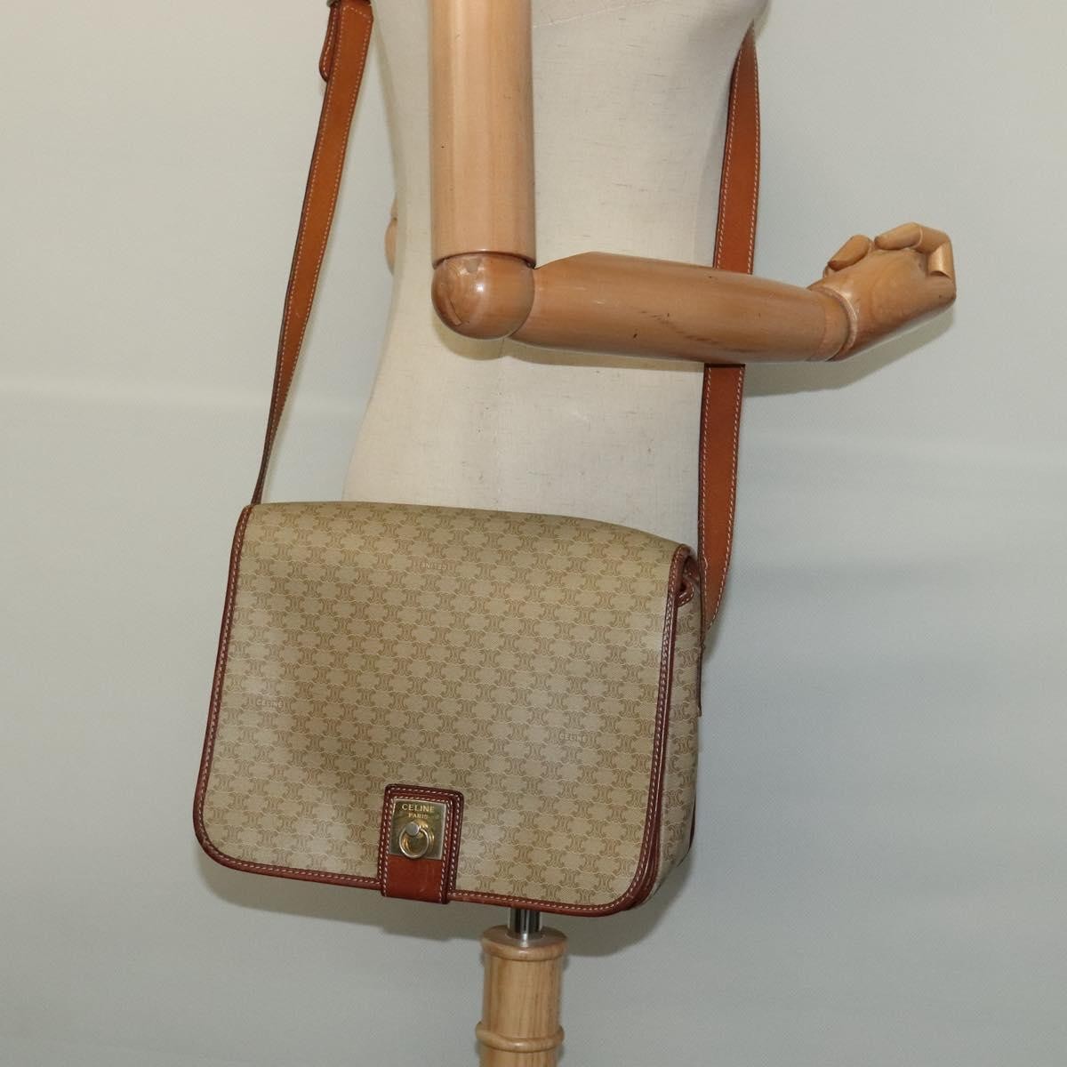 Celine Vintage Macadam Canvas And Leather Beige Canvas Shoulder Bag Bag (Pre-Owned)