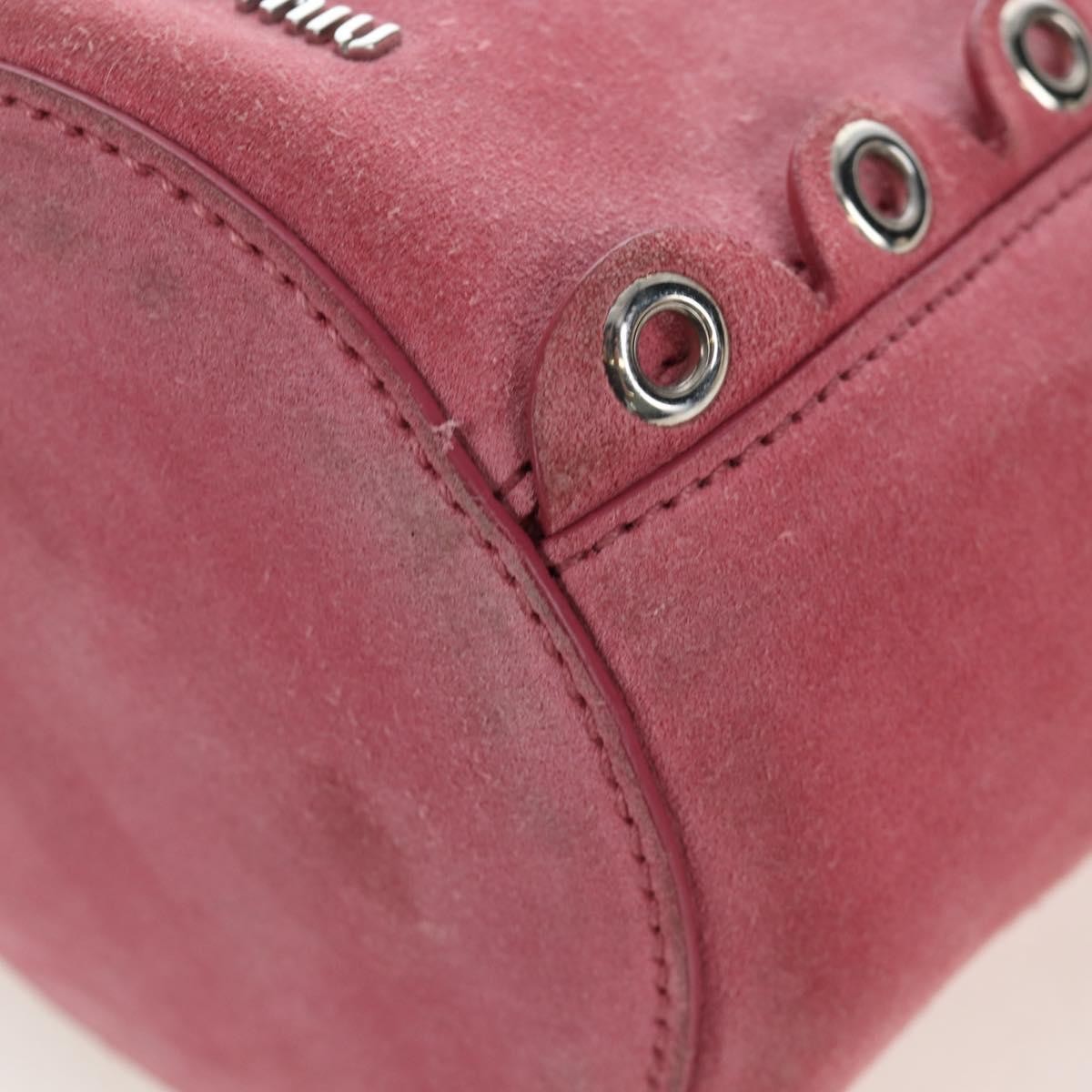Miu Miu Convertible Bucket Leather With Applique Pink Suede Handbag (Pre-Owned)