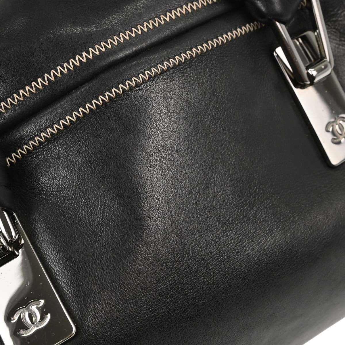 Chanel Vintage Bowler Lambskin Black Leather Handbag (Pre-Owned)