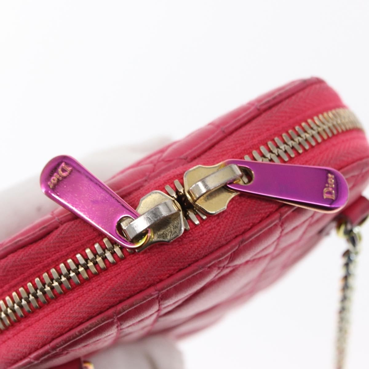 Christian Dior Lady Dior Phone Holder On Chain Cannage Quilt Lambskin Pink Leather Clutche & Pouche Bag (Pre-Owned)
