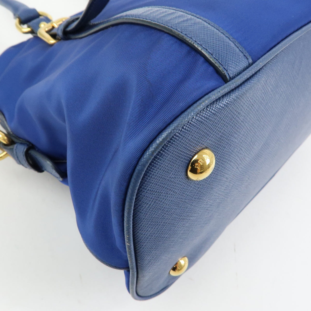 Prada Convertible Dome Satchel Tessuto With Saffiano Leather Blue Nylon Handbag (Pre-Owned)