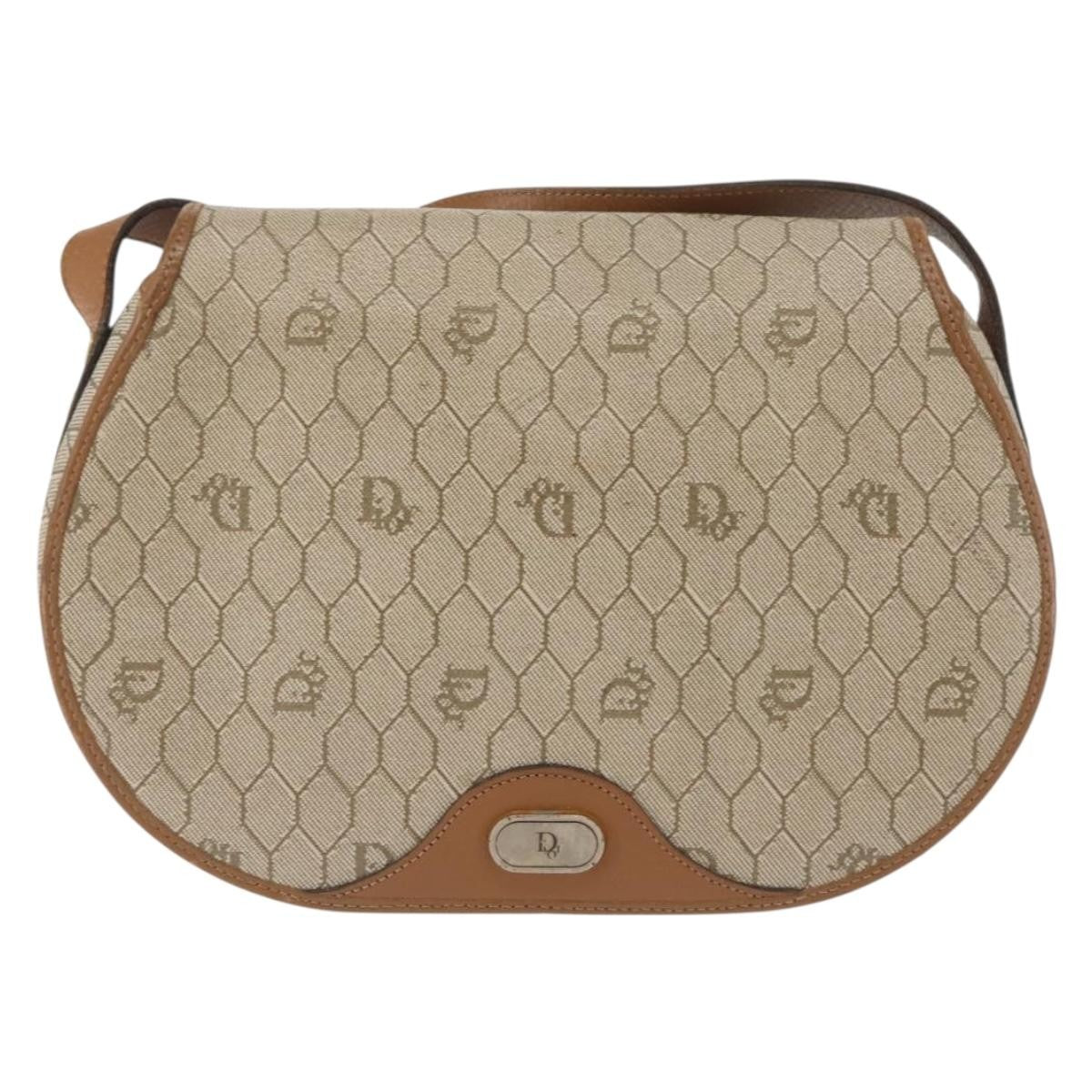 Christian Dior Vintage Honeycomb Flap Coated Canvas Beige Canvas Bag (Pre-Owned)