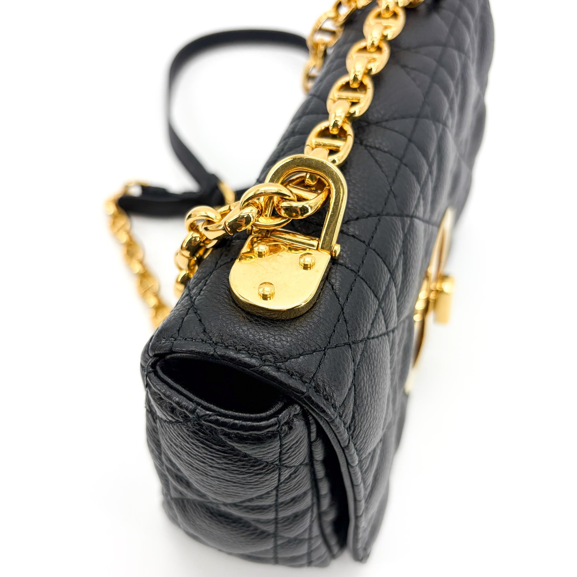 Christian Dior Caro Bag Cannage Quilt Calfskin Black Leather Handbag (Pre-Owned)