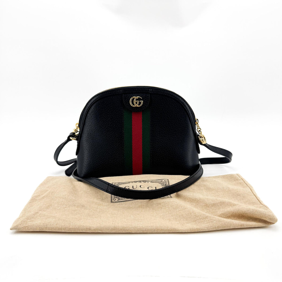 Gucci Ophidia Dome Leather Black Leather Shoulder Bag Bag (Pre-Owned)