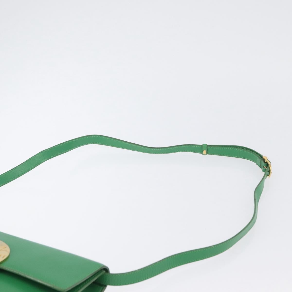 Celine Circle Logo Leather Green Leather Shoulder Bag Bag (Pre-Owned)