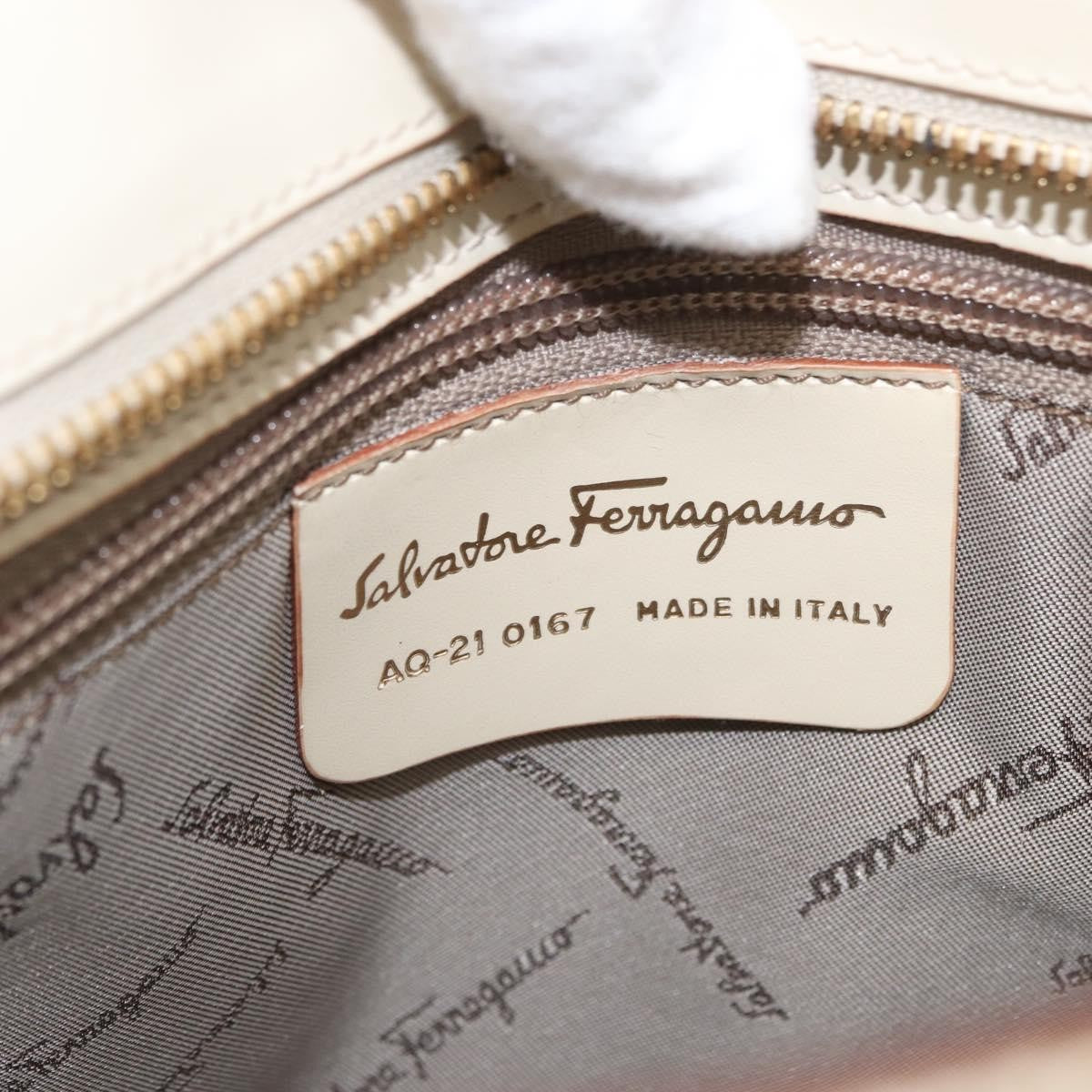 Salvatore Ferragamo Double Gancini Side Buckle Tote Leather Beige Leather Handbag (Pre-Owned)