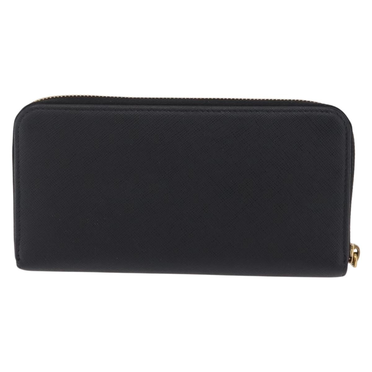 Prada Zip Around Tab Saffiano Leather Black Leather Wallets Accessory (Pre-Owned)