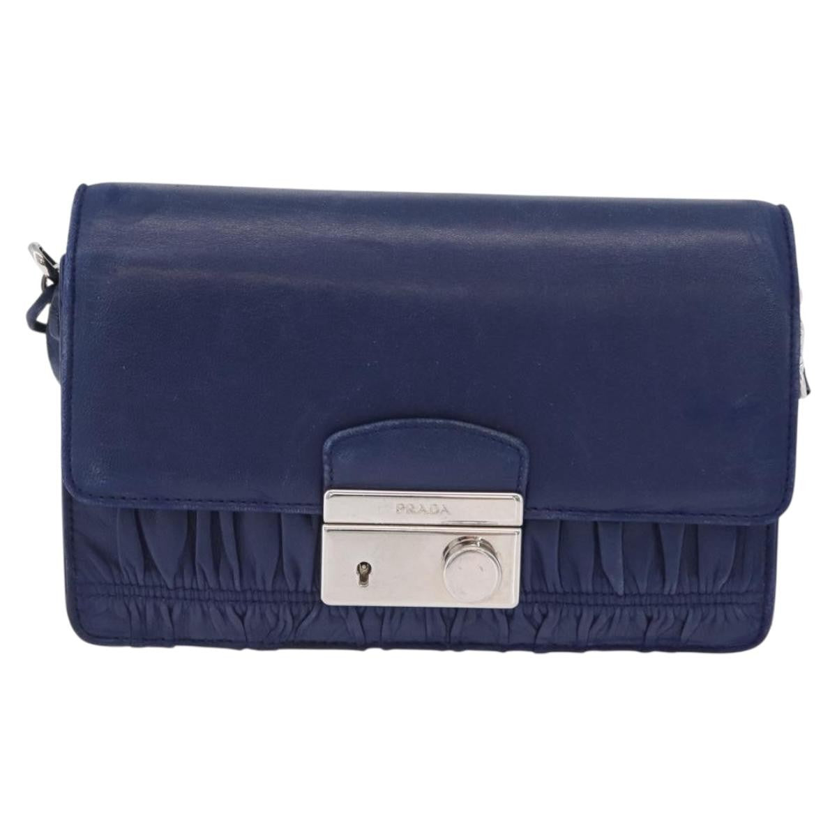 Prada Gaufre Flap Nappa Leather Blue Leather Shoulder Bag Bag (Pre-Owned)