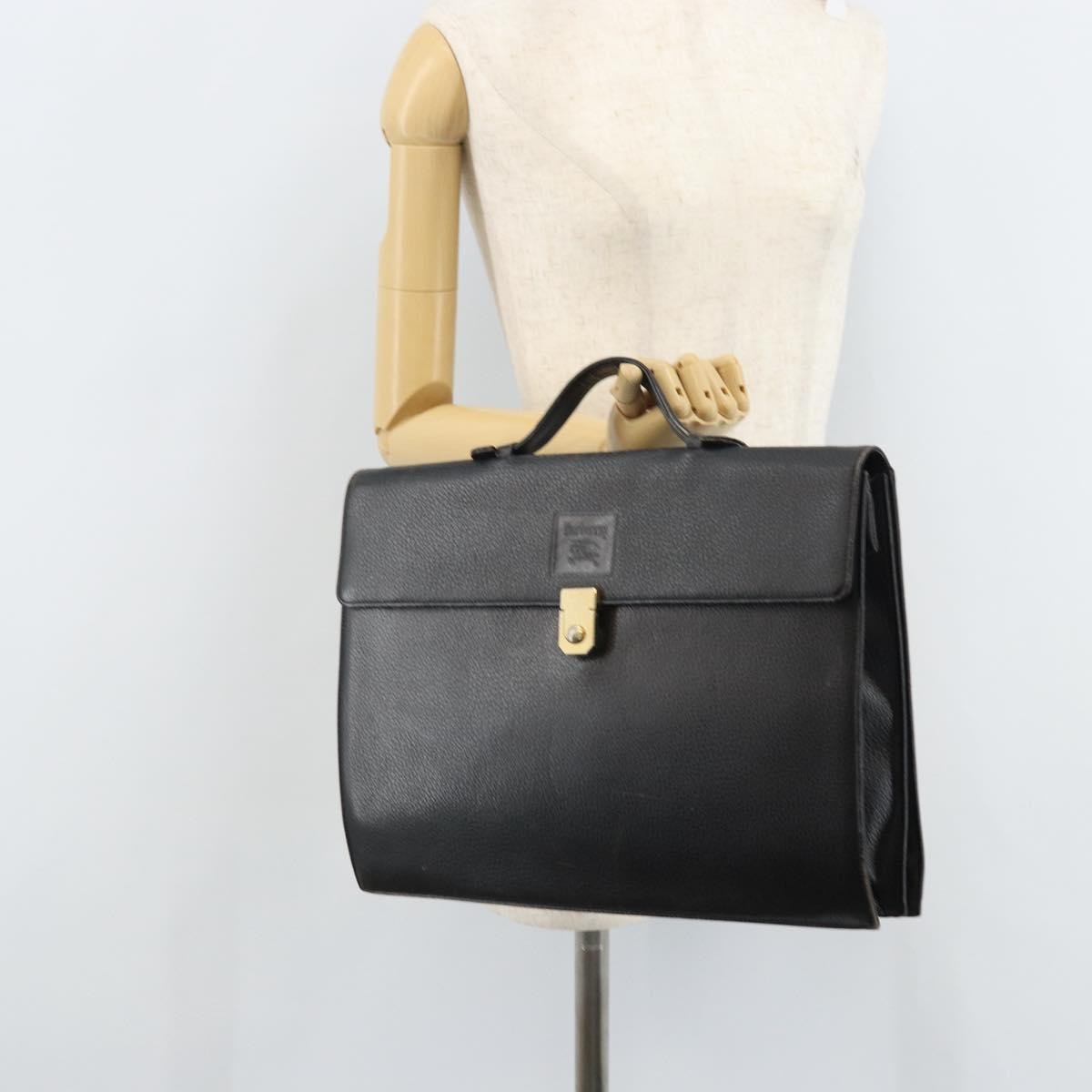 Burberry Vintage Vintage Check Coated Canvas Black Leather Handbag (Pre-Owned)