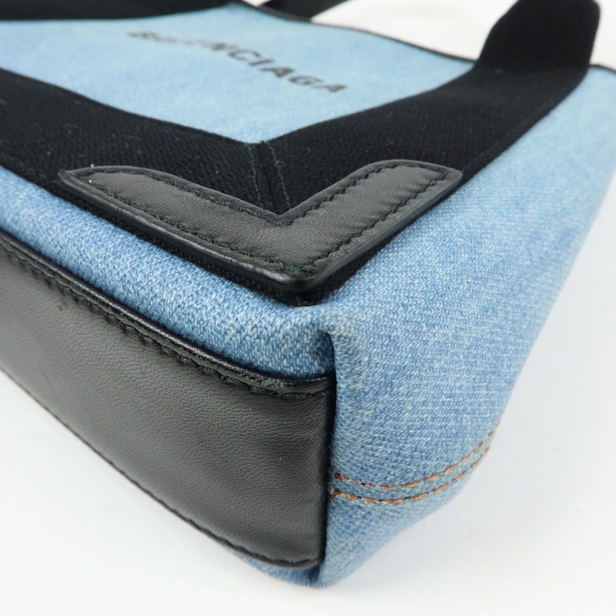 Balenciaga Navy Cabas Coated Denim With Leather Blue Pvc Tote Bag Bag (Pre-Owned)