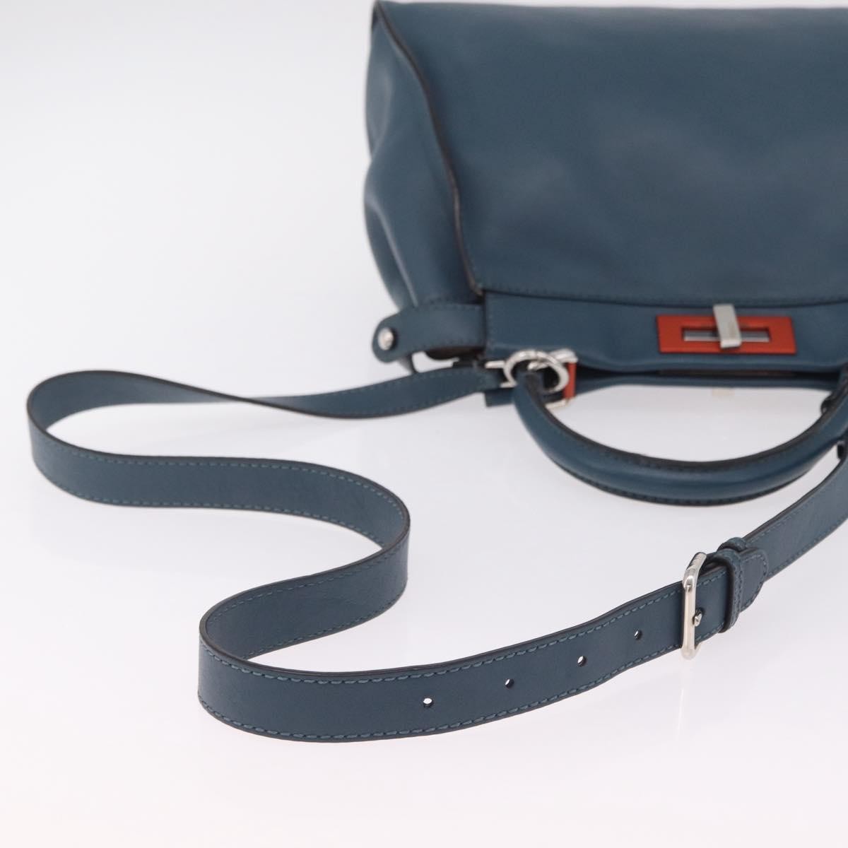 Fendi Peekaboo Ruffled Leather Blue Leather Handbag (Pre-Owned)