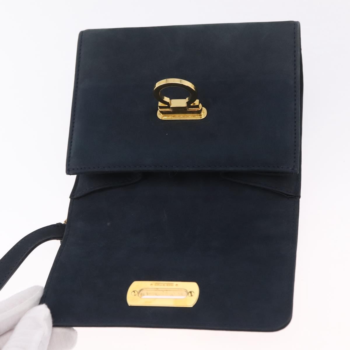 Salvatore Ferragamo Gancini Flap Suede Navy Suede Shoulder Bag Bag (Pre-Owned)
