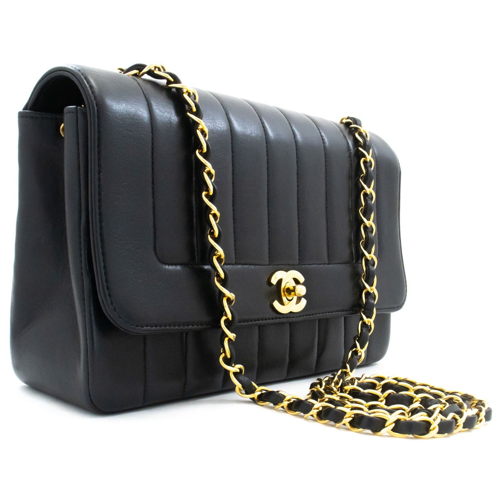 Chanel Mademoiselle Vintage Flap Lambskin Black Leather Shoulder Bag Bag (Pre-Owned)