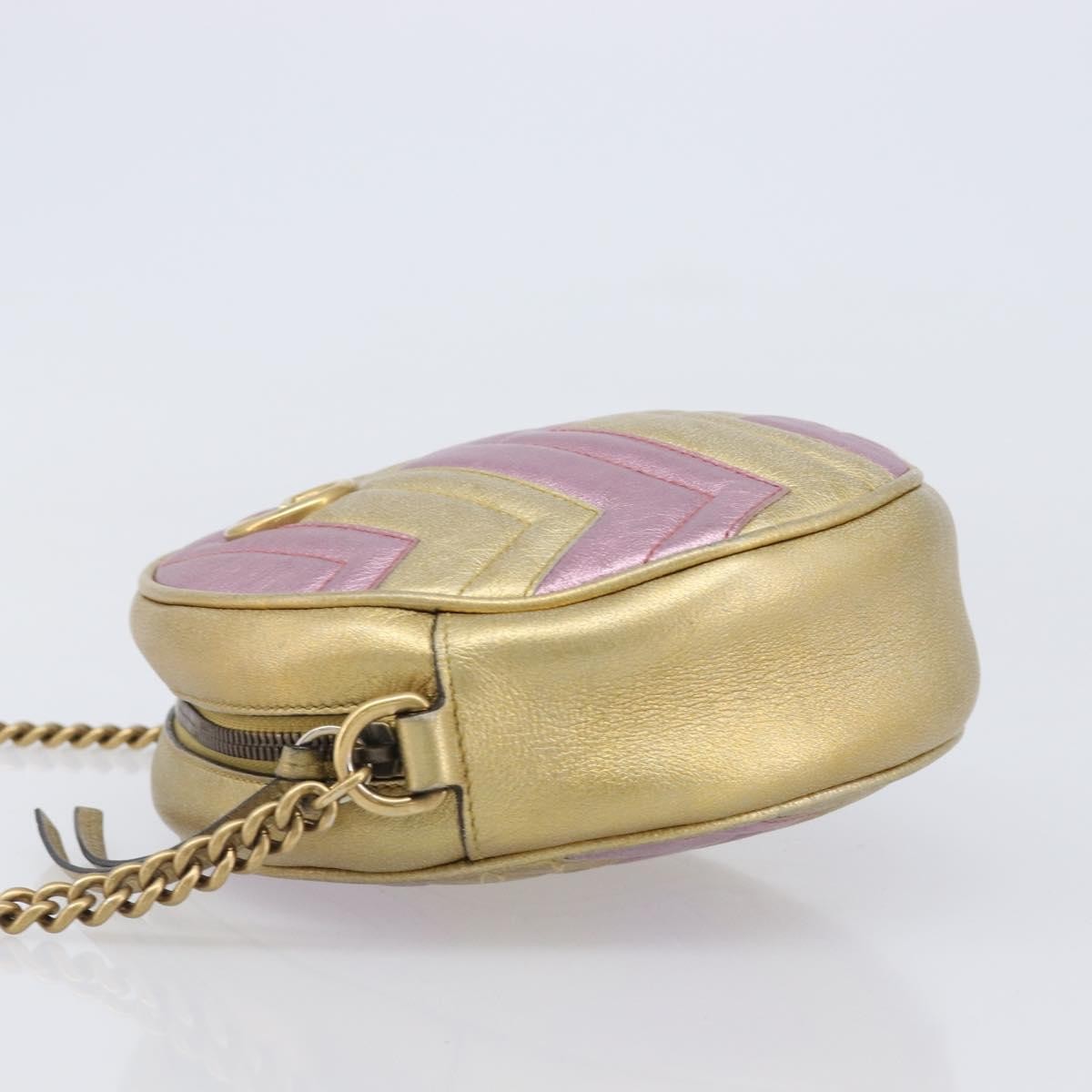 Gucci Gg Marmont Round Matelasse Leather Gold Leather Shoulder Bag Bag (Pre-Owned)