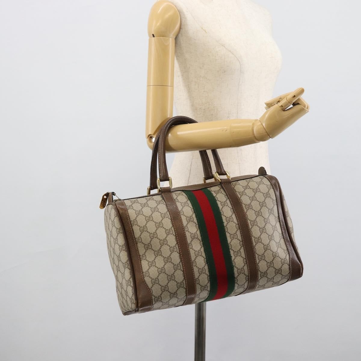 Gucci Vintage Web Boston Gg Coated Canvas Beige Canvas Handbag (Pre-Owned)
