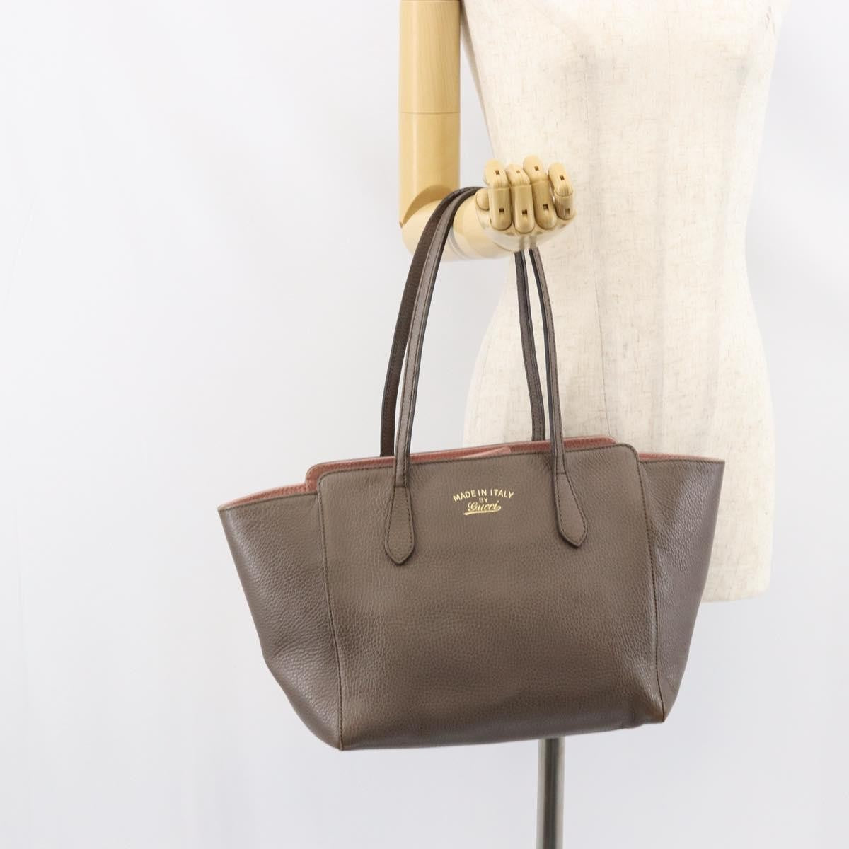 Gucci Swing Tote Leather Gray Leather Tote Bag Bag (Pre-Owned)