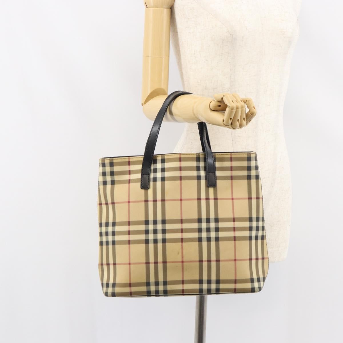 Burberry Nova Check Tote Canvas Check Pattern Beige Canvas Tote Bag Bag (Pre-Owned)