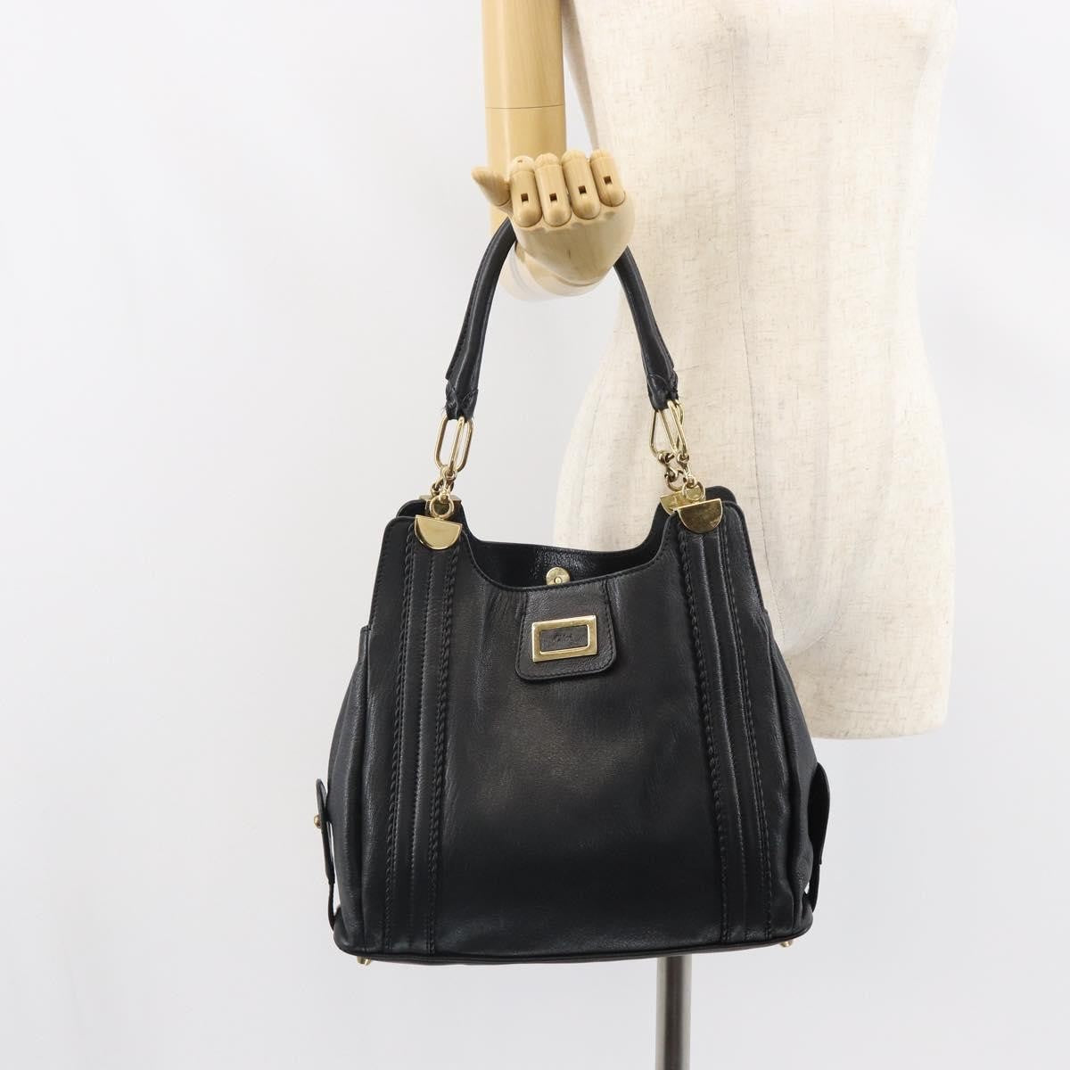 Chloe Irène Leather Black Leather Tote Bag Bag (Pre-Owned)