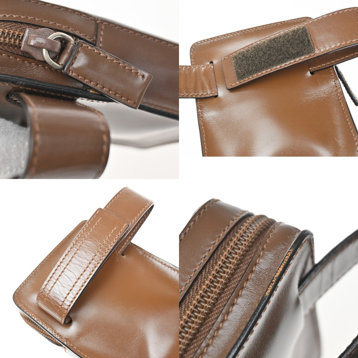 Prada Logo Pouch Leather Brown Leather Clutche & Pouche Bag (Pre-Owned)