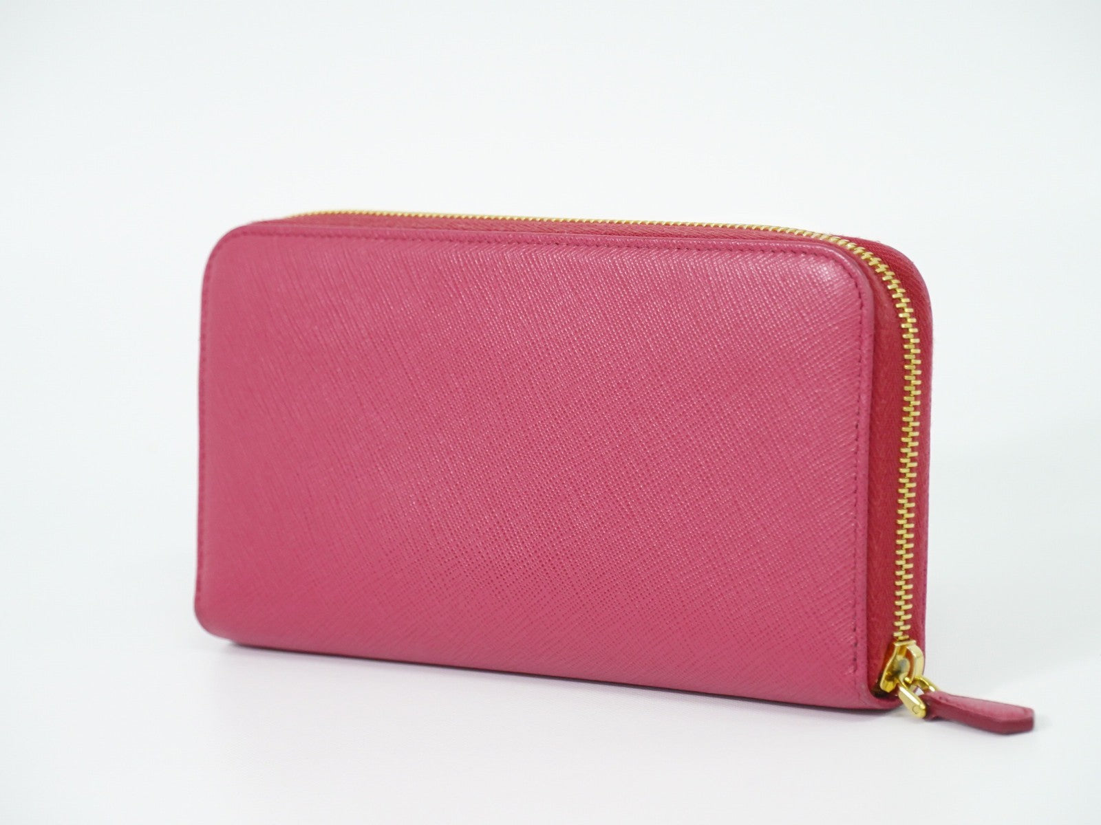Prada Zip Around Tab Saffiano Leather Pink Leather Wallets Accessory (Pre-Owned)