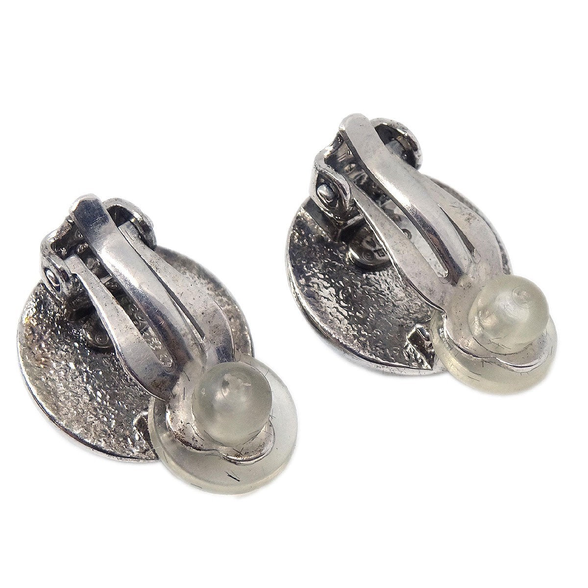Chanel Vintage Cc Round Clip-On Metal Silver Silver_Plated Earrings Jewelry (Pre-Owned)