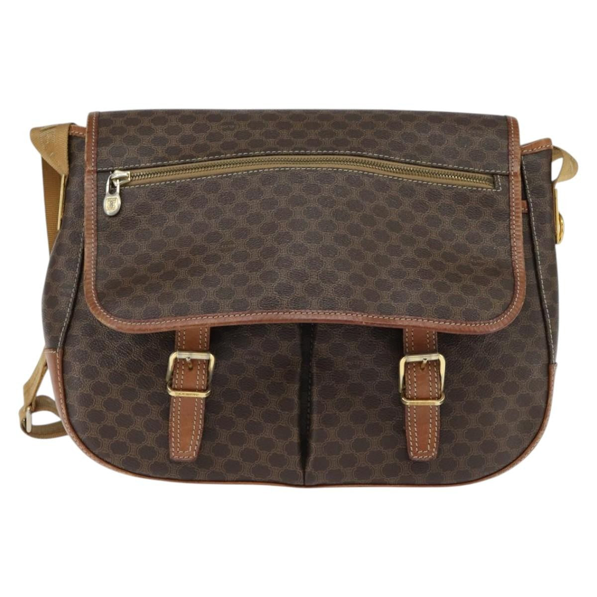 Celine Vintage Macadam Canvas And Leather Brown Canvas Shoulder Bag Bag (Pre-Owned)