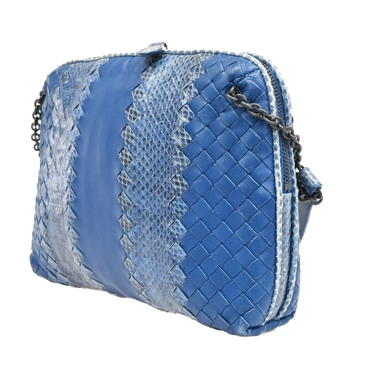 Bottega Veneta Nodini Embroidered Intrecciato Nappa Blue Leather Shoulder Bag Bag (Pre-Owned)