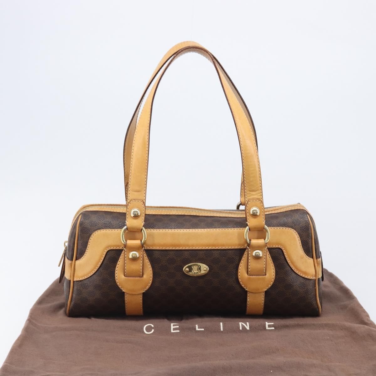 Celine Vintage Shoulder Bag Macadam Canvas & Leather Brown Pvc Shoulder Bag Bag (Pre-Owned)