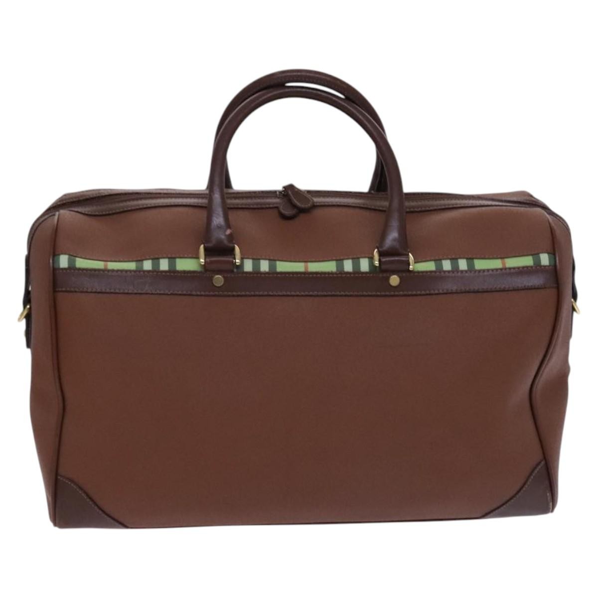 Burberry Nova Check Boston Canvas Brown Leather Handbag (Pre-Owned)