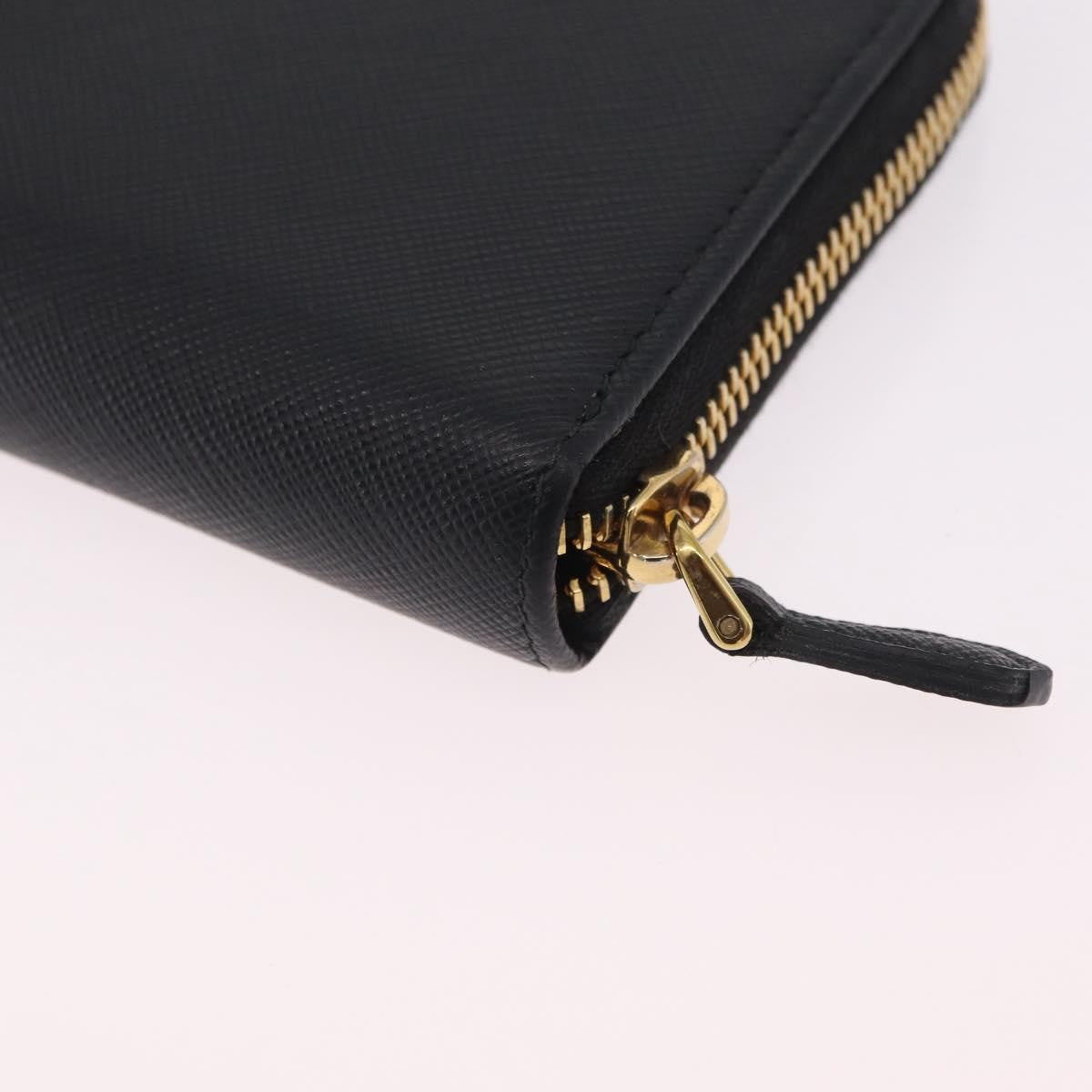 Prada Zip Around Tab Saffiano Leather Black Leather Wallets Accessory (Pre-Owned)