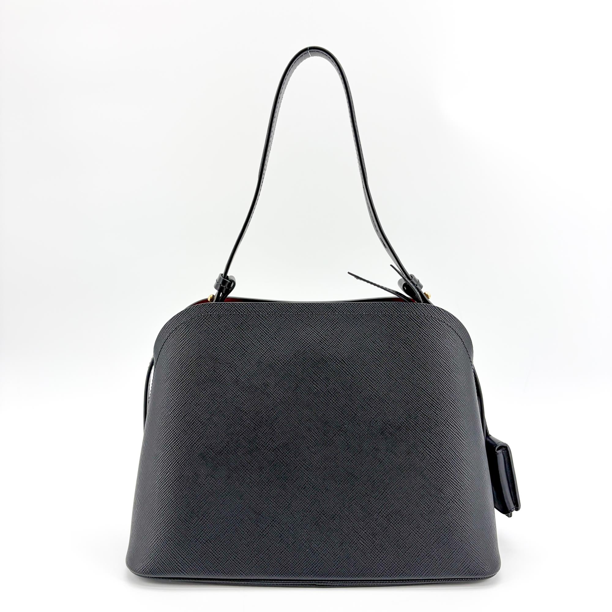 Prada Matinee Top Handle Saffiano Leather Black Leather Handbag (Pre-Owned)